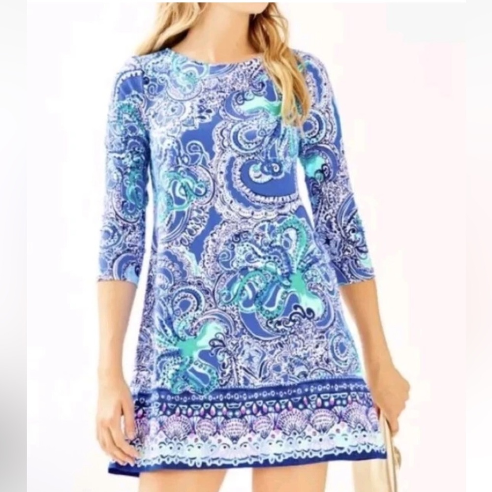 Lilly Pulitzer Ophelia Octopus Coastal Blue Legga Sea Engineered Dress Size L